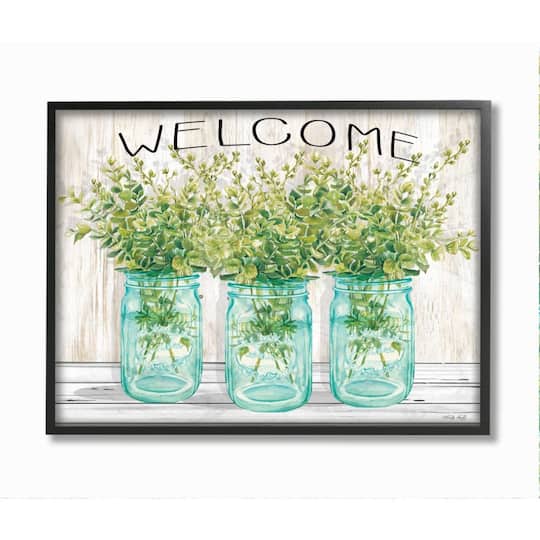 Stupell Industries Country Greenery Welcome Print with Black Frame Wall Accent